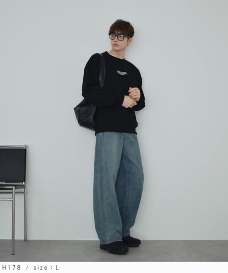 Mサイズのみ7月下旬入荷分　予約販売　bottoms-02297U　ルーズ デニムパンツ　ウォッシュブルー