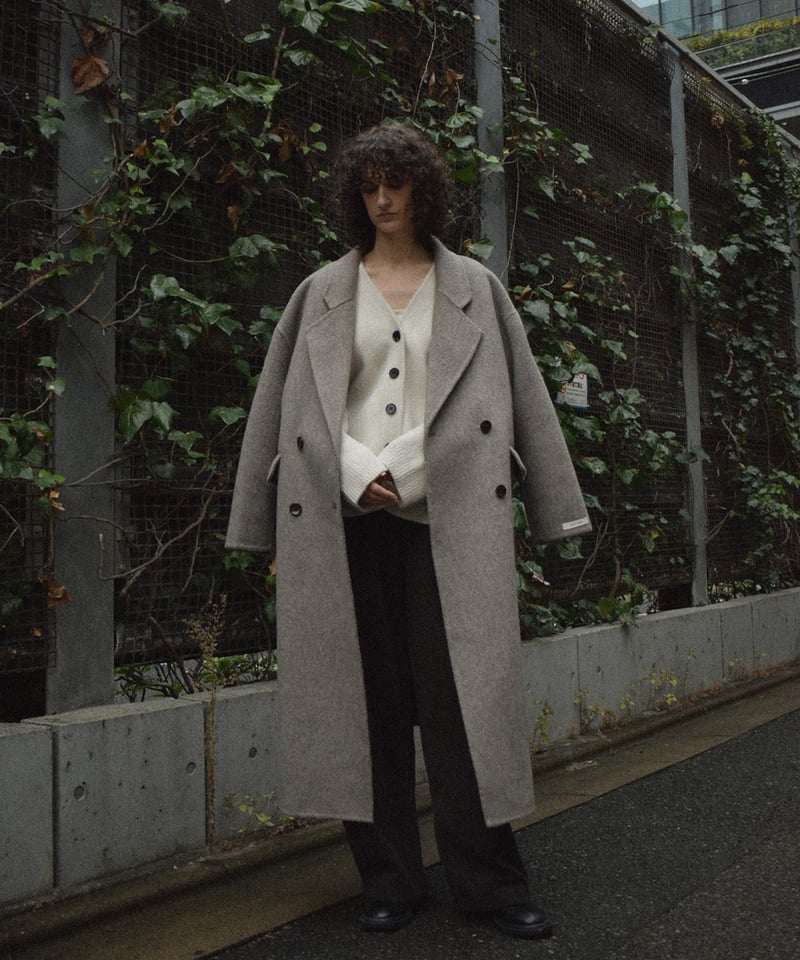 coat-02063 シャギー ウール ロングコート グレージュ ダークグレー