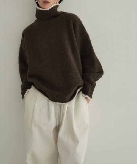 knit-02310　バイカラー ニット トップス　ライトベージュ　グレー　ブラウン