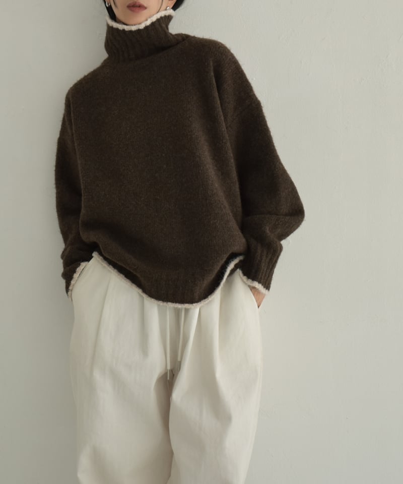 knit-02310 バイカラー ニット トップス ライトベージュ グレー
