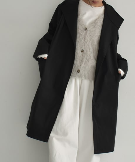 coat-02048　スタンドカラー ミディコート　ブラック