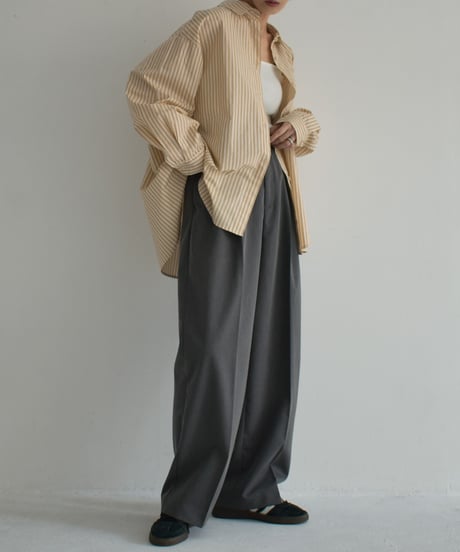 tops-02453　オーバーサイズ ストライプシャツ　キャメル