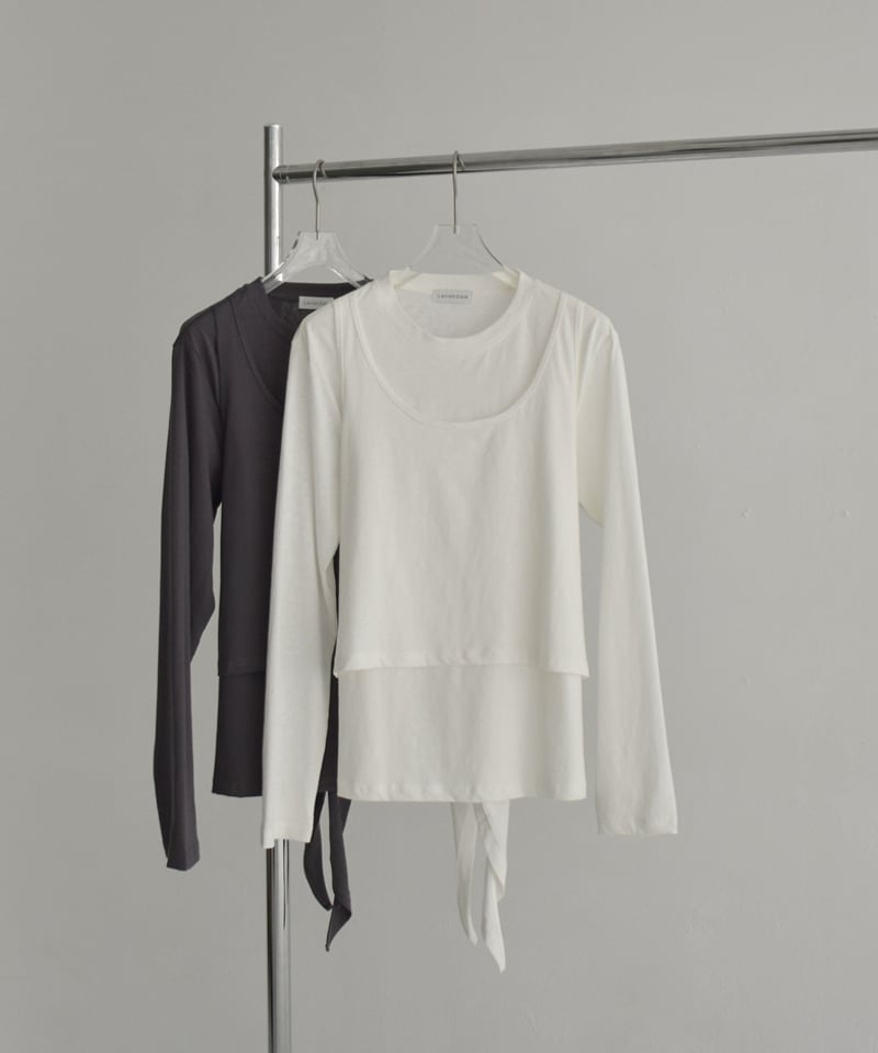 tops-02536 レイヤードカットソー ホワイト チャコール | L a v i s h