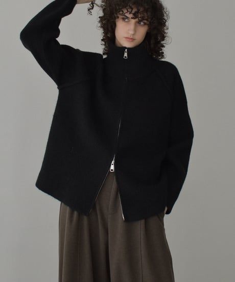 knit-02345　ダブルジップ ニット プルオーバー　グレー　ブラウン　ブラック