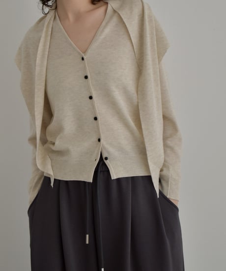 knit-02373　スカーフセット Vネック ニット カーディガン　ベージュ　ブルー　グレー　ブラック