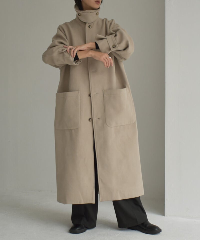 coat-12001 ウールブレンド ステンカラーコート ベージュ モカ coat-12001 ウールブレンド ステンカラーコート ベージュ モカ