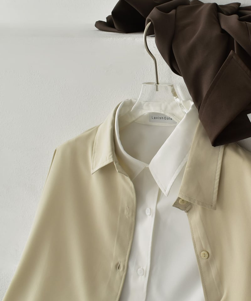 tops-02549 ハーフスリーブ オーバーシャツ ベージュ ホワイト