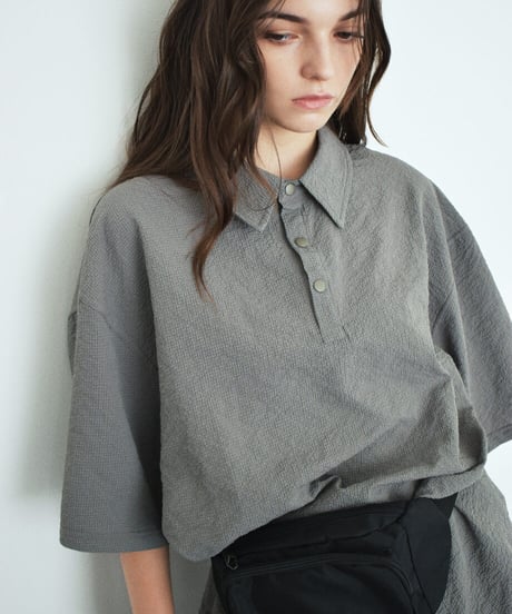 tops-02617U　Seersucker Polo Tops 　White  Charcoal  Navy