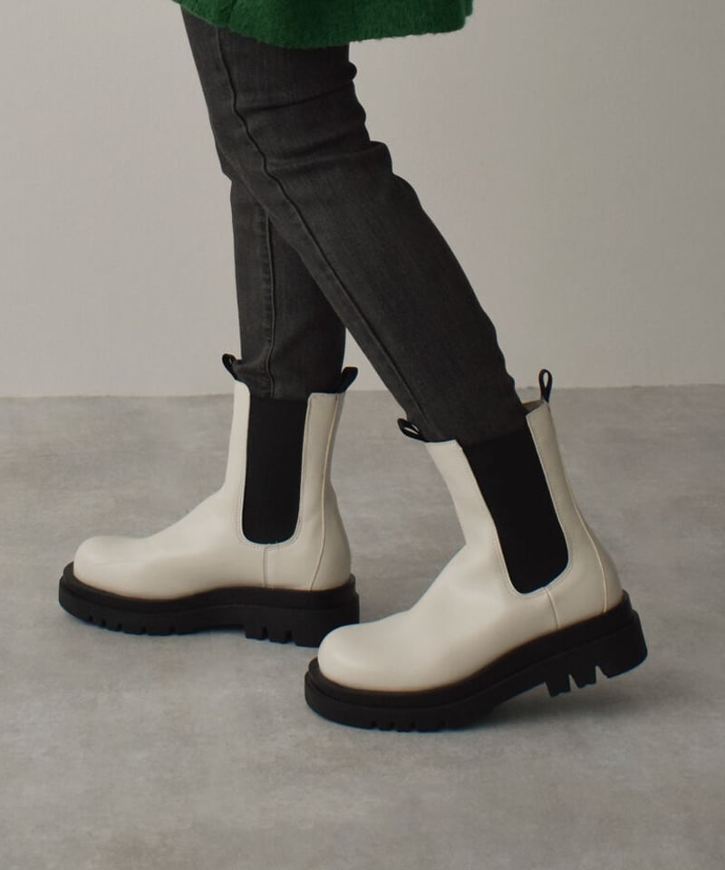 shoes-02144 トラックソール サイドゴアブーツ エクリュ グレージュ