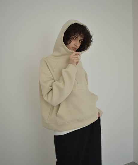 tops-02580　ハイネック ジップフーディ　ベージュ　グレー