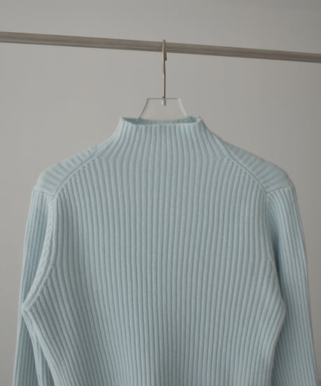 knit-02358　リブ ハイネック ニット トップス　オフホワイト　アイスブルー　グレー　ブラウン　ブラック