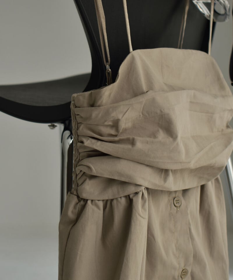 tops-02422 コットンギャザー キャミソール ブラウス カーキ ブラック