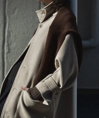 coat-12001　ウールブレンド ステンカラーコート　ベージュ　モカ