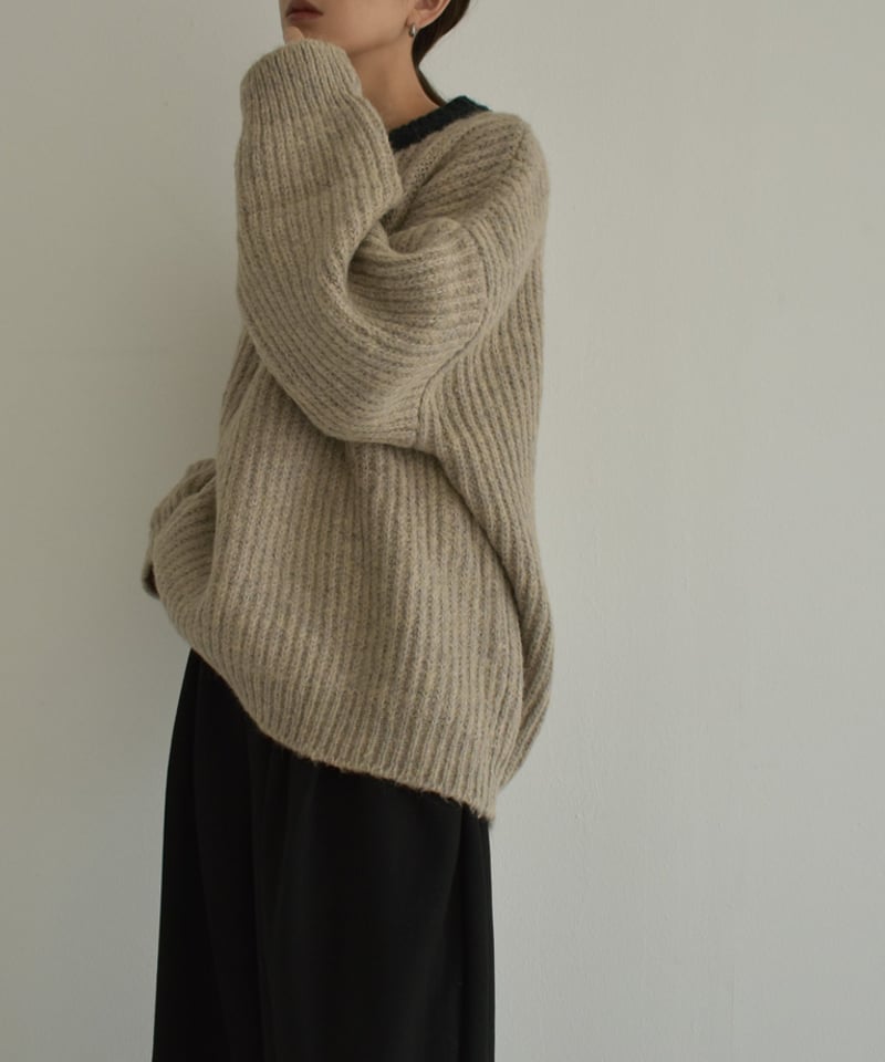 knit-02217 クルーネック バイカラーニット プルオーバー knit-02217 クルーネック バイカラーニット プルオーバー