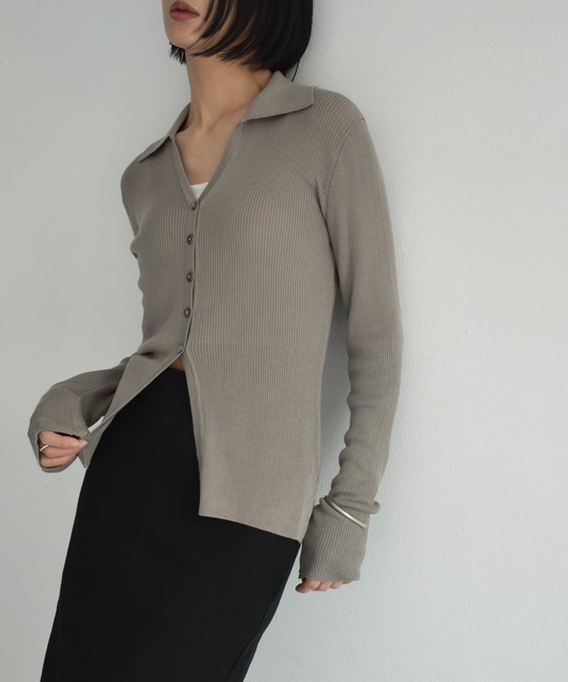 Ｖネックスキッパーリブニット:ｴｸﾘｭ knit-02316 スキッパーリブ ニット エクリュ モカグレージュ ブラック