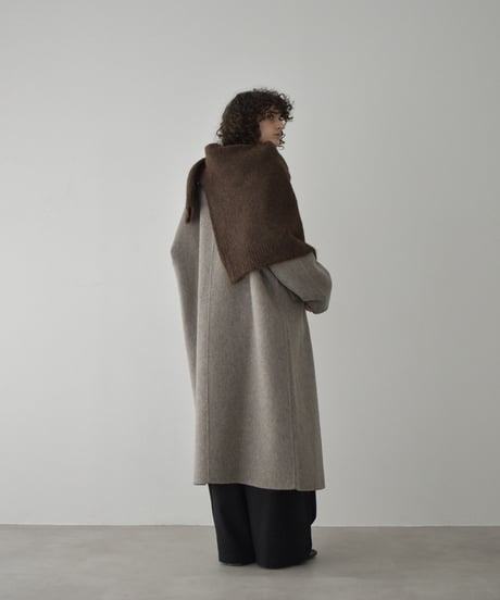 coat-02063　シャギー ウール ロングコート　グレージュ　ダークグレー