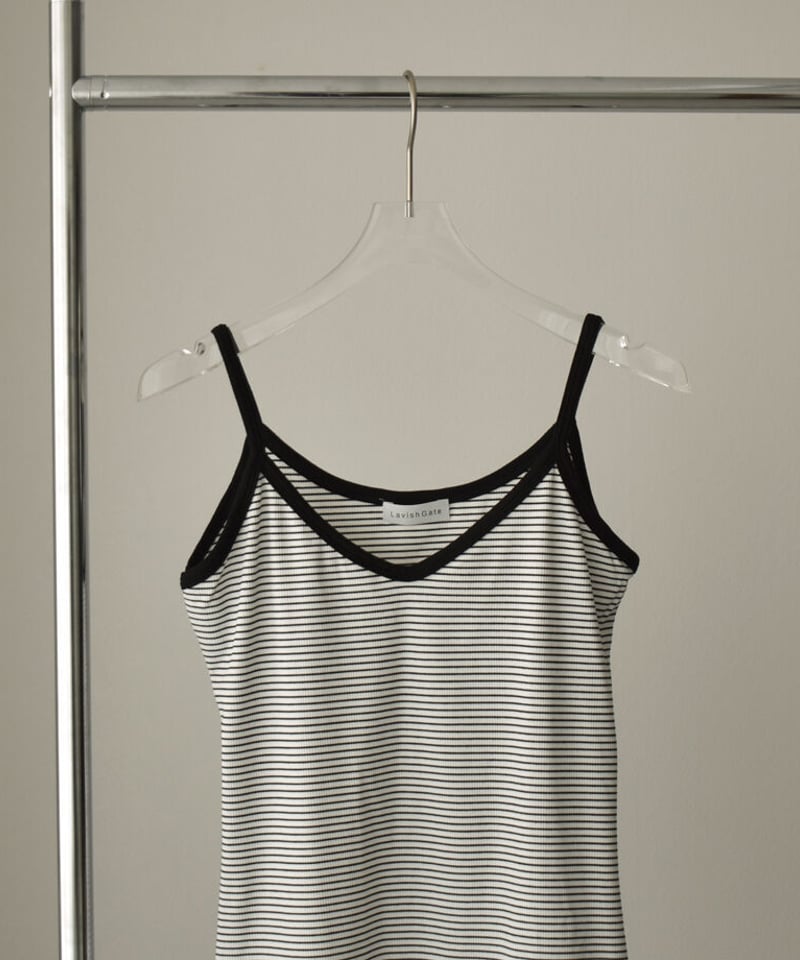 nh-tops-02393 リブ ボーダー キャミソール ホワイト ブラック | L a v