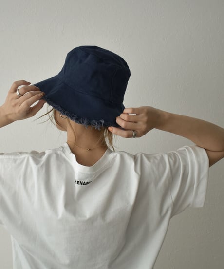 nh-cap-02040　キャンバス フリンジ バケット ハット　エクリュ　ネイビー　ブラック