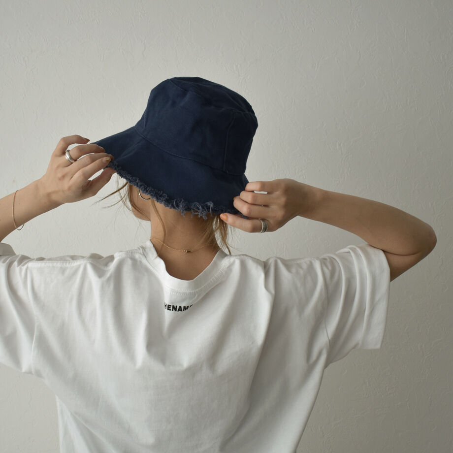 nh-cap-02040 キャンバス フリンジ バケット ハット エクリュ ネイビー