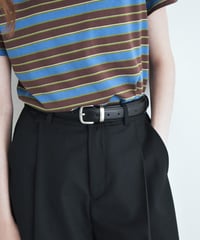 nh-belt-02041　シルバーバックル レザー ベルト　ブラック