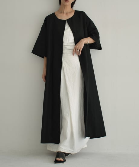 【STUDIO ENUL】onepiece-14001　リネン ガウンドレス　アイボリー　ブラック