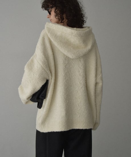 knit-02350　ブークレ フードニットプルオーバー　エクリュ　グレー