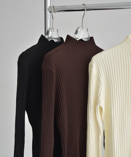 knit-02305　ハイネック リップル ニット　アイボリー　ブラウン　ブラック