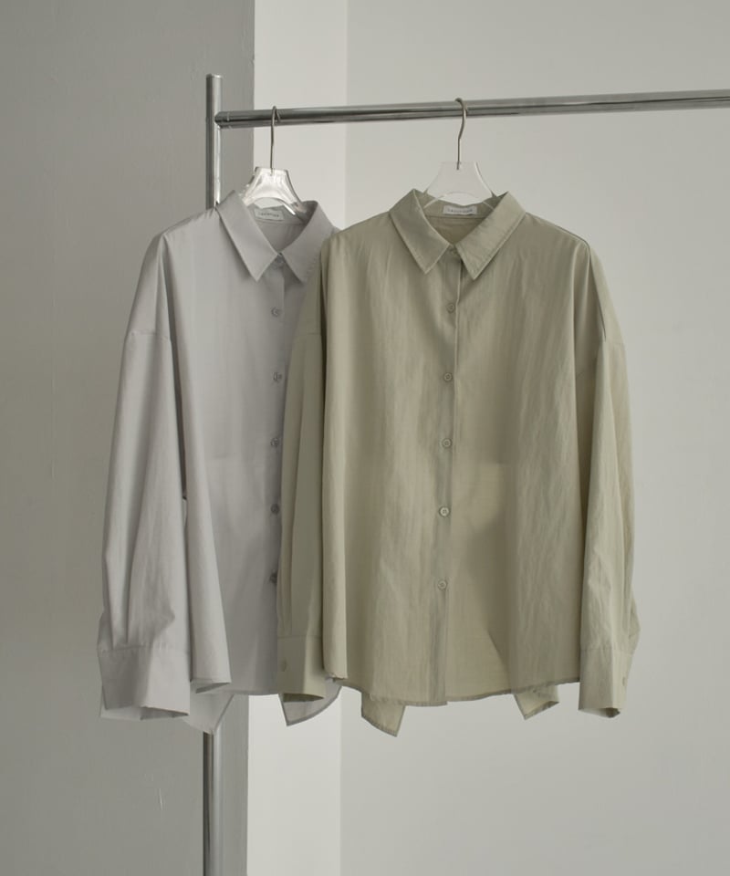 tops-02484 バックドロスト オーバーシャツ ライトカーキ グレー tops-02484 バックドロスト オーバーシャツ ライトカーキ グレー