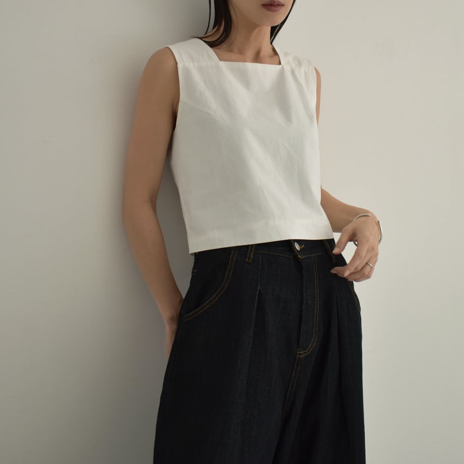 nh-tops-02465 スクエアネックノースリーブ トップス ホワイト