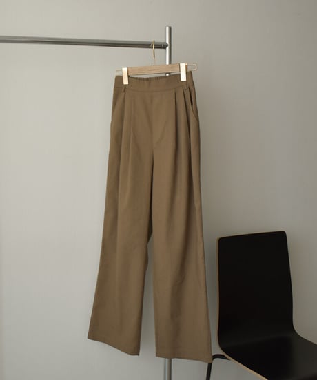 bottoms-12002　リネン タックセミワイドパンツ　モカ　《セットアップ可能》