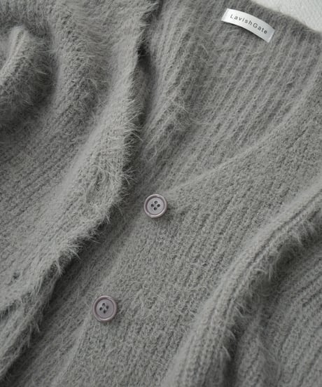 knit-02289　シャギー ニット カーディガン　グレー　ブラック