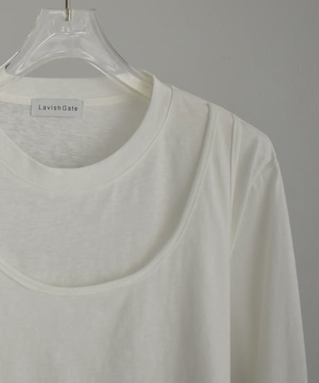 tops-02536　レイヤードカットソー　ホワイト　チャコール