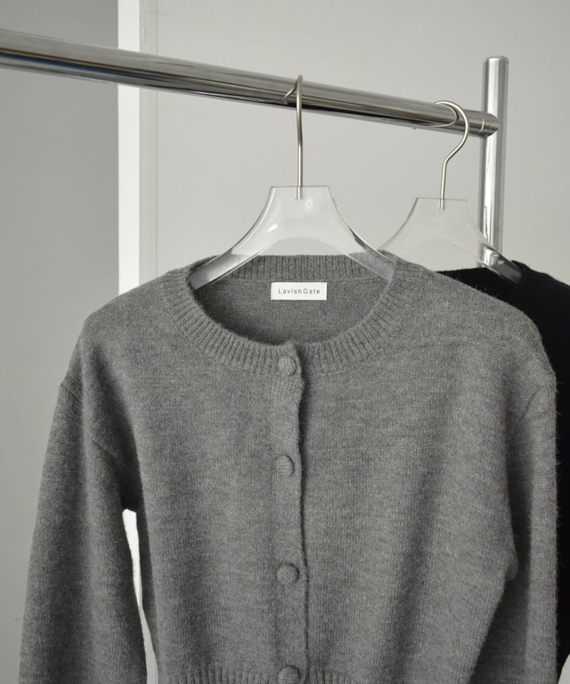 knit-02277 くるみボタン カーディガン グレー ブラック | L knit-02277 くるみボタン カーディガン グレー ブラック | L