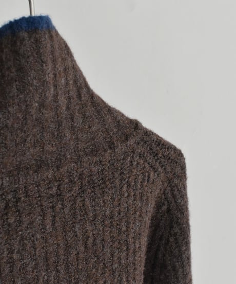knit-02349　バイカラー 2wayネック ニット　グレー　ブラウン