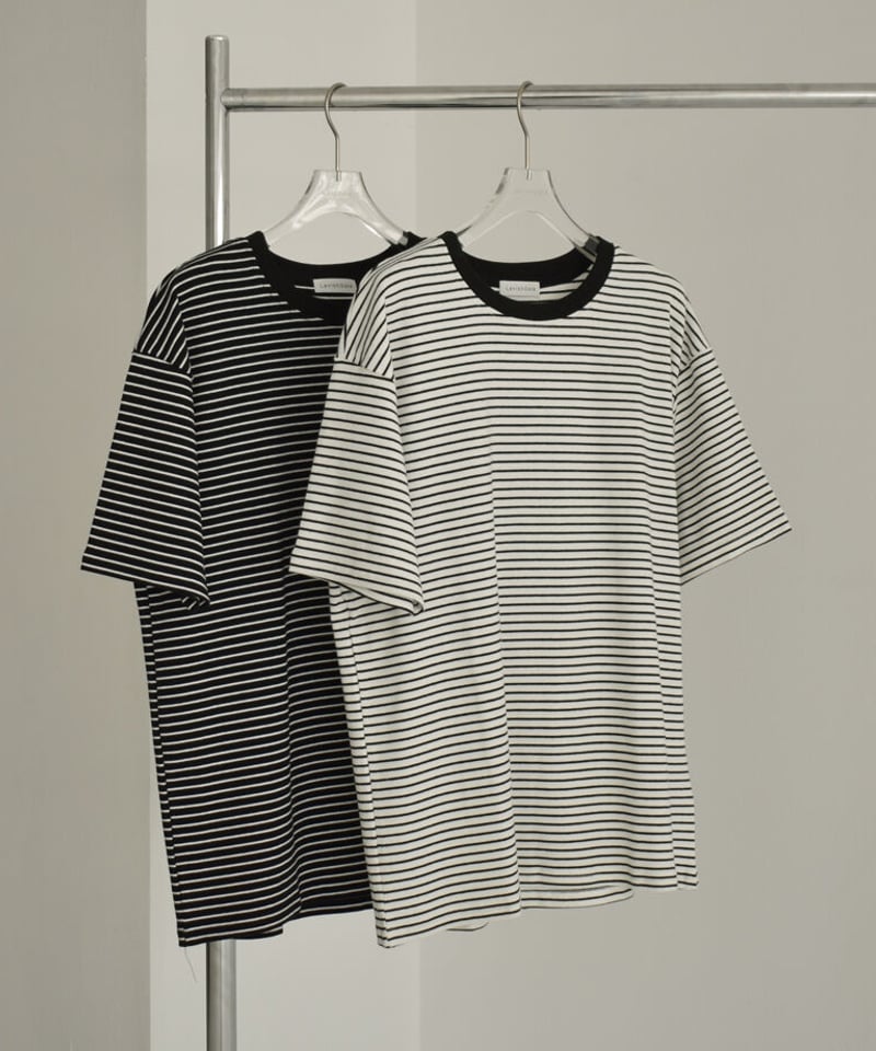 tops-02405 オーバーサイズボーダーTシャツ ホワイト ブラック | L