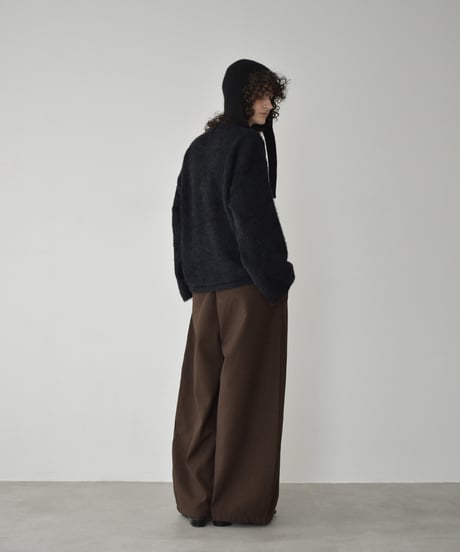 knit-02356　シャギー ルーズ ニット　ライトグレー　ブラック