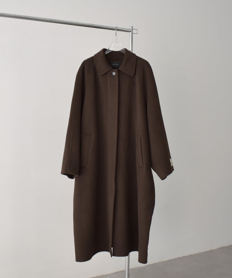 本日限定価格◆ヨシエイナバ 　カシミヤアンゴラ混ロングコート　マキシ　ブラウン coat-02064 カシミヤ混 ウール ステンカラー ロングコート リバー