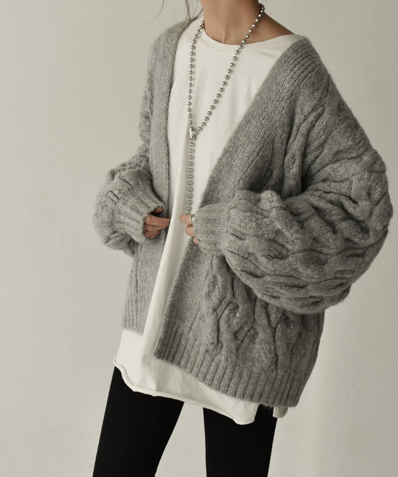 knit-02123 ウール混 ボリュームスリーブ ケーブル柄ニット knit-02123 ウール混 ボリュームスリーブ ケーブル柄ニット