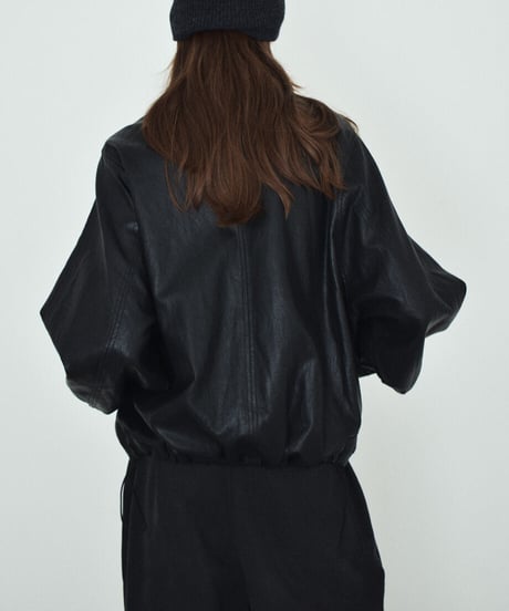 outer-02102　フェイクレザー ジップ ブルゾン　ブラック
