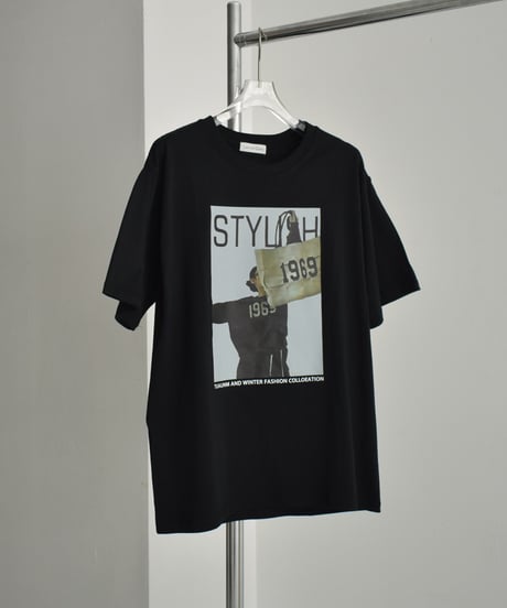 nh-tops-02505　オーバーサイズ フォトTシャツ　ホワイト　クリーム　ブラック