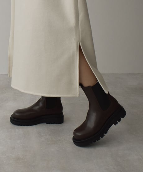 shoes-02144　トラックソール　サイドゴアブーツ　エクリュ　グレージュ　ダークブラウン