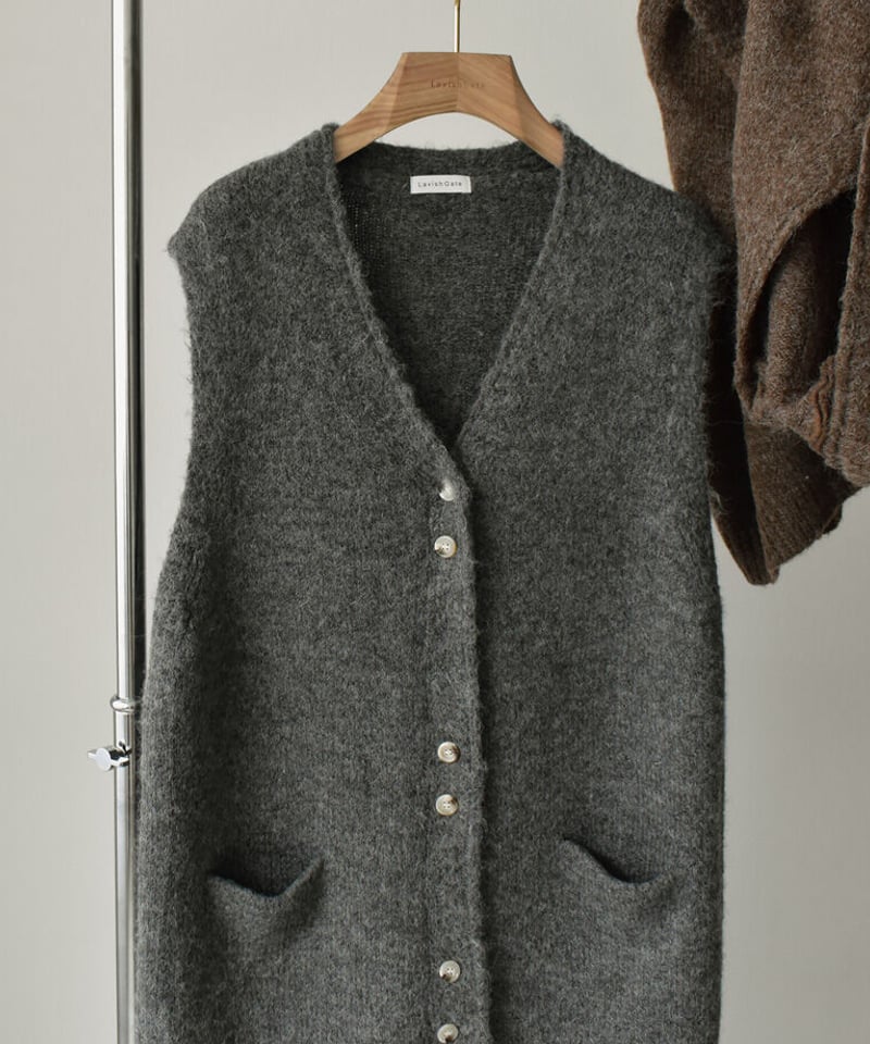 knit-02194 ニットロングベスト ブラウン グレー ブラック | L knit-02194 ニットロングベスト ブラウン グレー ブラック | L