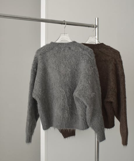 knit-02280　ヘアリー ニット カーディガン　グレー　ブラウン