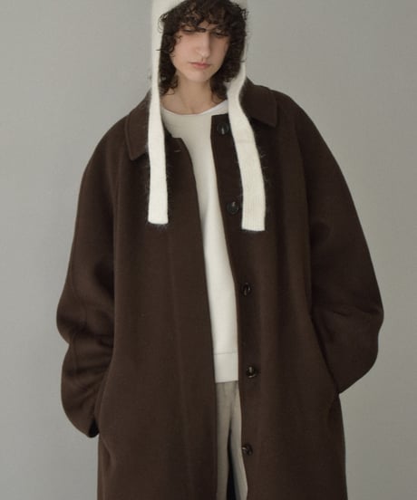 coat-02064　カシミヤ混 ウール ステンカラー ロングコート リバー仕立て　ブラウン