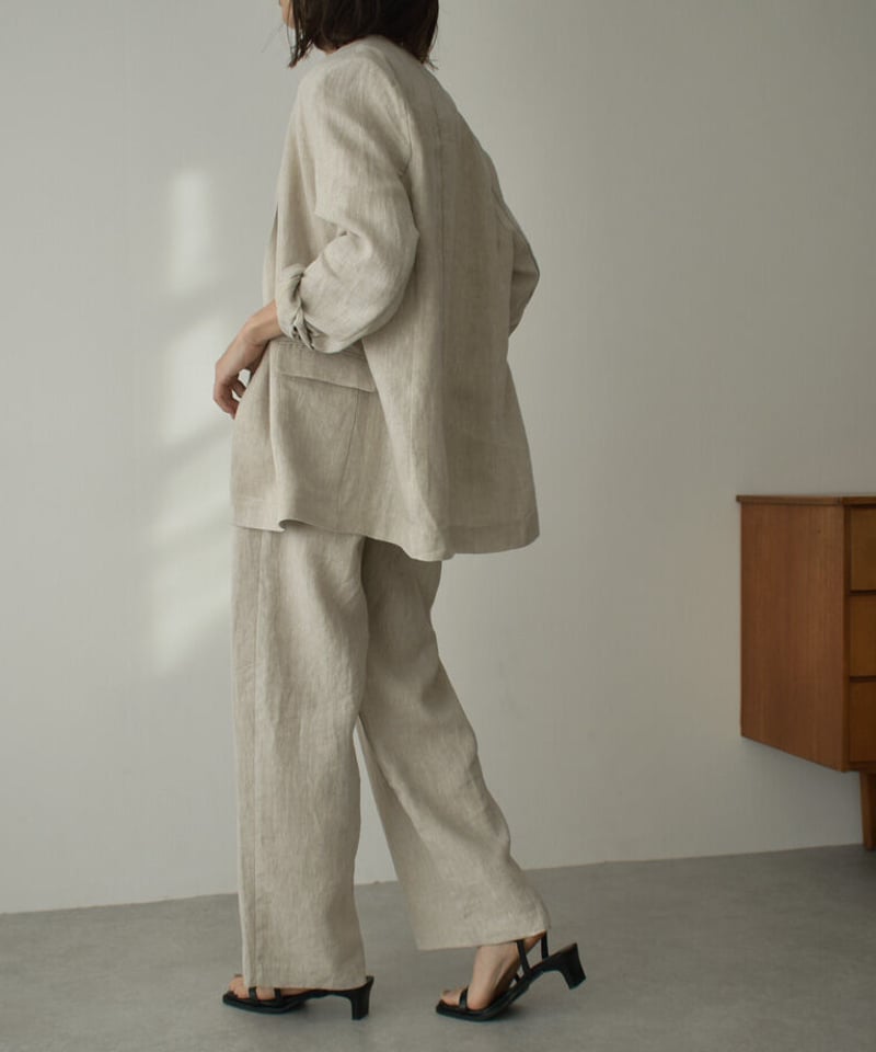 jacket-02009 ナチュラルリネン ノーカラージャケット キナリ jacket-02009 ナチュラルリネン ノーカラージャケット キナリ