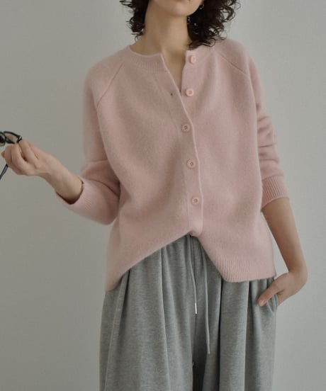knit-02370　アルパカ混 クルーネック ニット カーディガン　ピンク　グレー