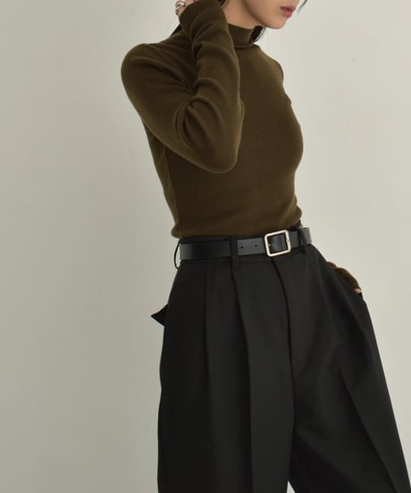 knit-02302　ハイネック ニット トップス　ブルーグレー　ブラウン