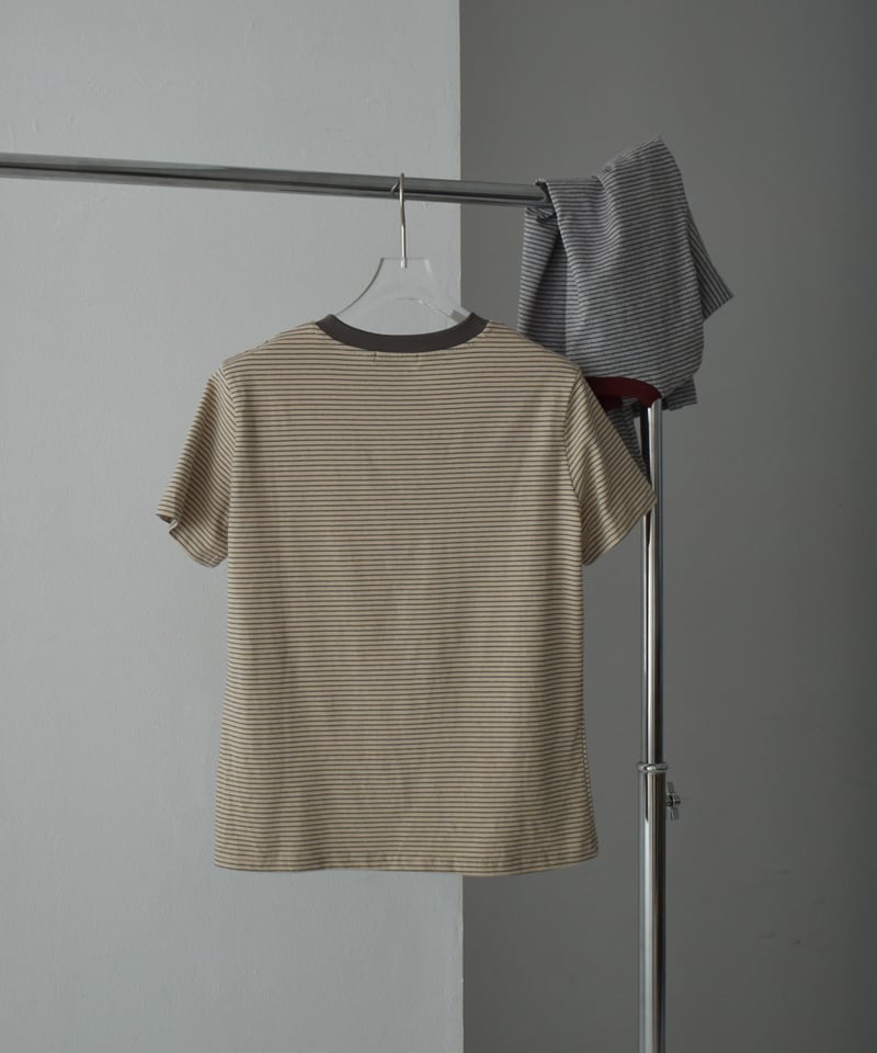 nh-tops-02558 コンンパクト ボーダー tee ベージュ グレー | L