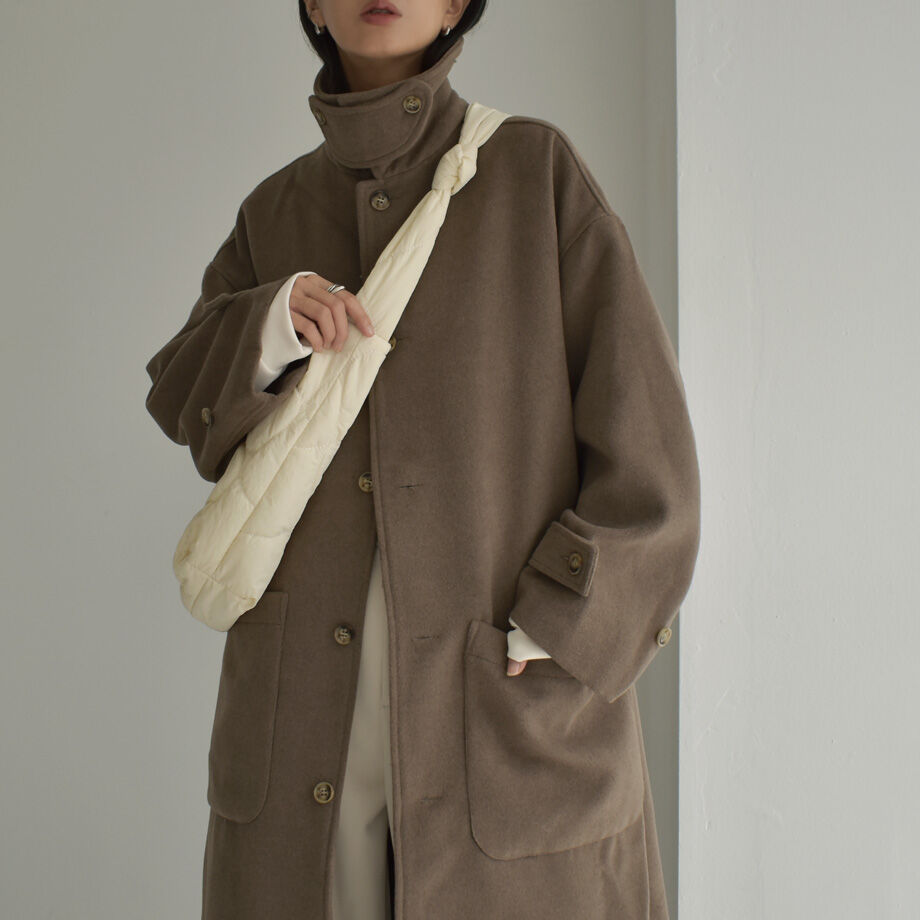 coat-12001 ウールブレンド ステンカラーコート ベージュ モカ | L 