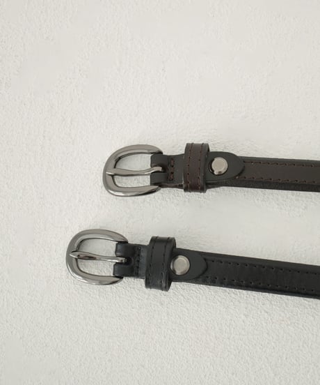 belt-02040　本革　ラウンドバックル スリムベルト　ダークブラウン　ブラック